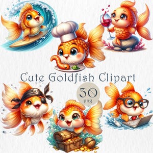 Cute Goldfish Clipart. Whimsical Cartoon Fish PNG. Kawaii Goldfish Digital Download. Underwater Sea Creatures. Sublimation, Commercial Use