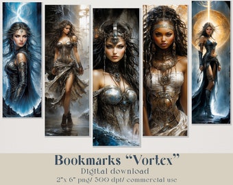 Fantasy abstract bookmarks "Vortex". Digital bookmarks downloads, 25 png files. Bookmarks beautiful girls. Book accessories, book lover gift