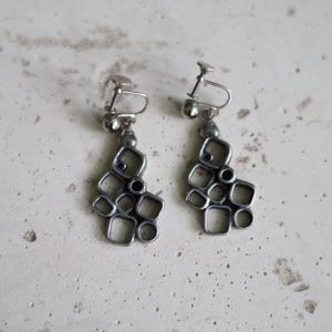 Guy Vidal Earrings / Vintage Dangle Earrings / Pewter Earrings / Brutalist Earrings / Guy Vidal