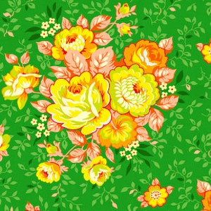 Heather Bailey Pop Garden Rose Bouquet in Green HB01 RARE, OOP 100% cotton 1 yd image 2