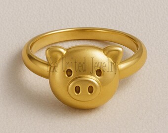 Gold Pig Ring: Sterling Silver 18K Plated Animal Jewelry