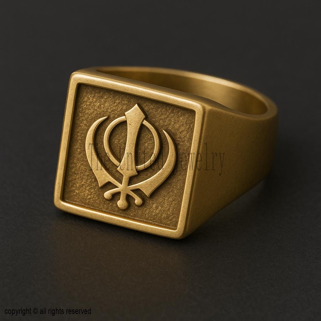 Sikh Rings Stone 925 Sterling Silver Khanda Sikh Symbol Ring | Gold Plated Religious ...