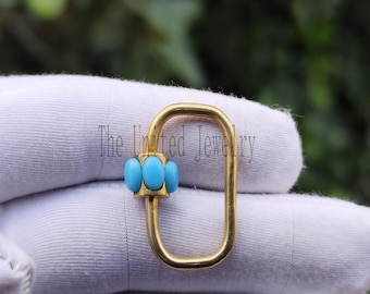 Gold-Plated Sterling Silver Turquoise Carabiner Lock: Necklace Bracelet Clasp