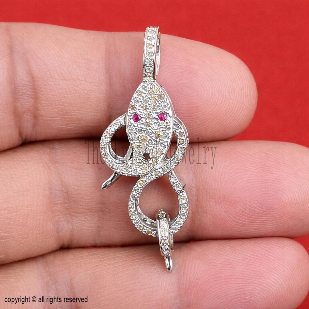 Ruby Yast Lock Sterling Silver Snake Clasp Lock, Pave Diamond, Ruby Eyes, Handmade ...