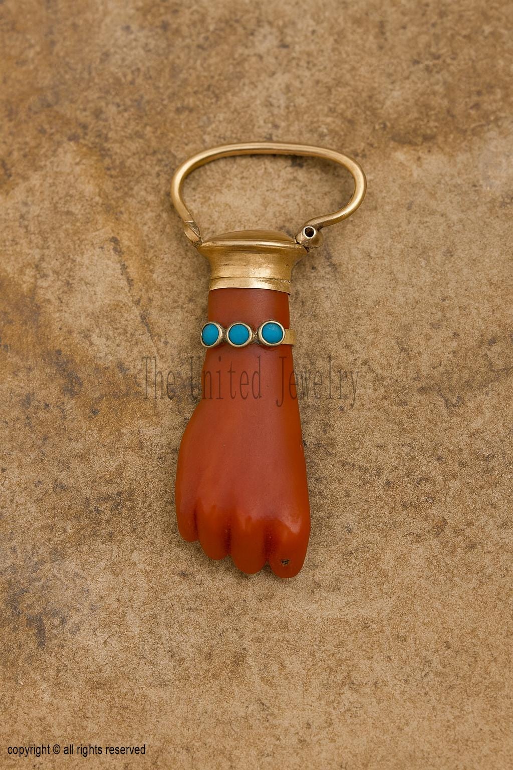 Pendentif Antique Or 18k Corail Méditerranéen - Main De Figa Porte-bonheur Chance