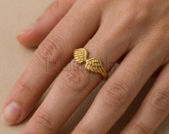 Gold Angel Wings Ring – 925 Sterling Silver, 18K Gold Plated Delicate Wing Band