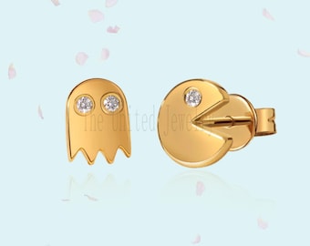 Pave Diamond Handmade Pac-Man Stud Earrings For Women&#39;s