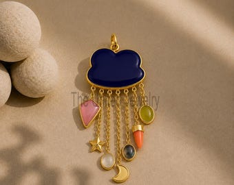 Gemstone Cloud Pendant | 925 Sterling Silver, Gold Plated Rainbow Charm