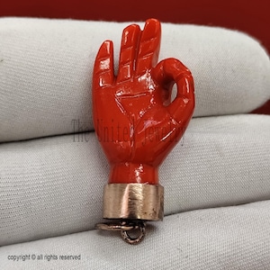925 Sterling Silver Coral Hand Pendant | Gold Plated Gesture Hand Charm | Symbolic Talisman Jewelry
