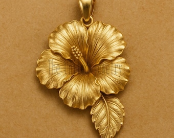 18K Gold Vermeil Hibiscus Flower Pendant: Sterling Silver Floral Necklace