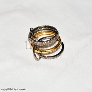925 Sterling Silver Multi Band Natural Diamond Ring, Gold Plated Layered Stacking Ring