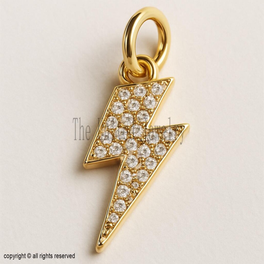 14k Yellow Gold Lightning Bolt Pendant / Charm, Made In USA By Surano Design