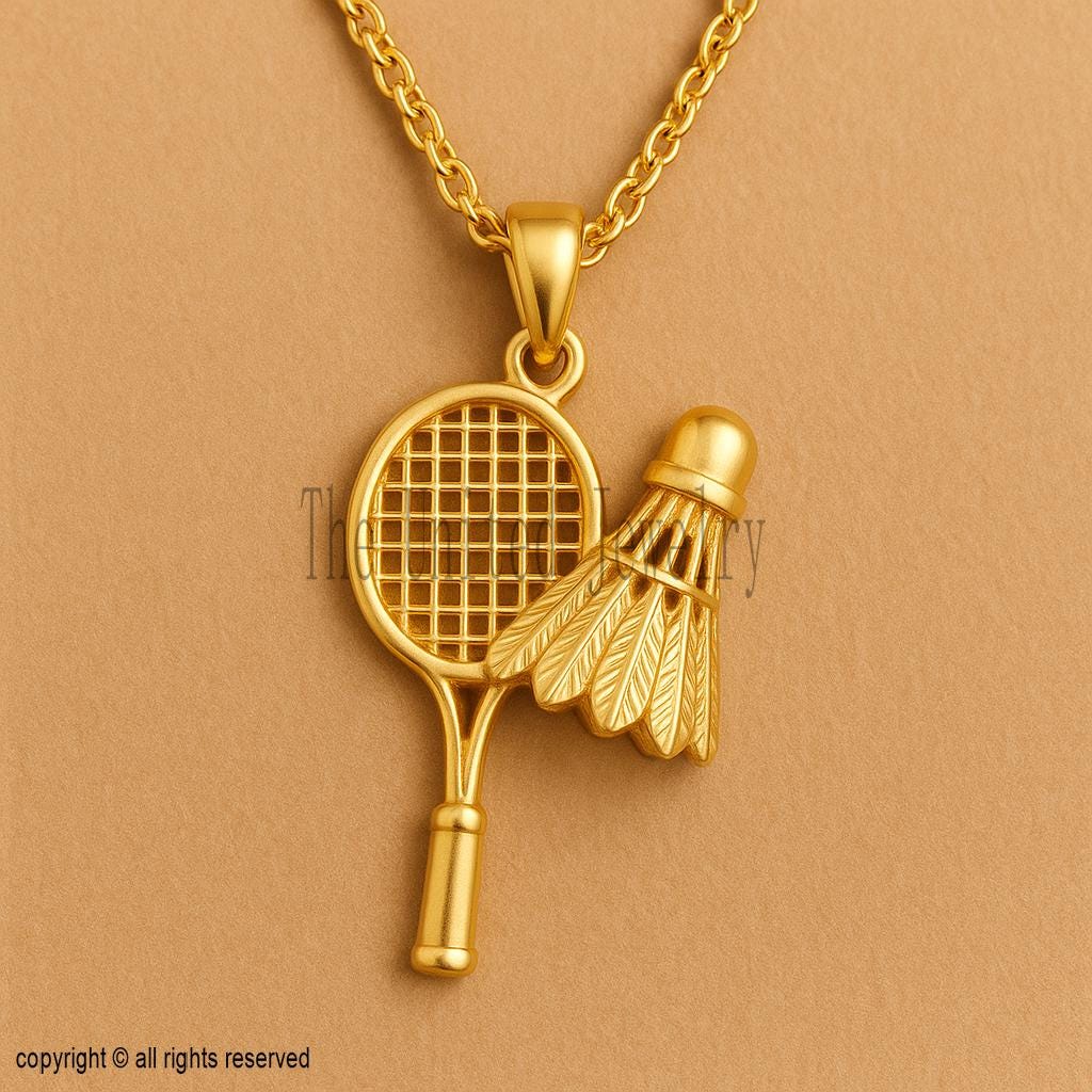 Badminton Racket & Shuttlecock Pendant - 925 Sterling Silver, Gold Plated Sports Jewelry