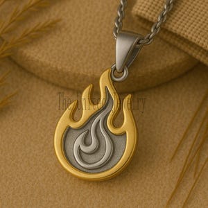 Two-Tone Flame Pendant: 925 Sterling Silver Fire Necklace