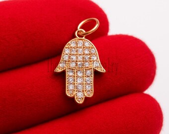 Handmade Diamond Hamsa Pendant: Sterling Silver Charm (15mm)