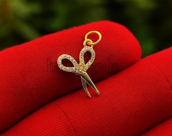 Dainty Diamond Handmade 925 Sterling Silver Scissors Charm Pendant Necklace Jewelry
