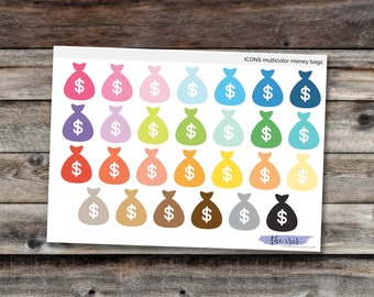 MULTICOLOR MONEY BAGS planner sticker icons