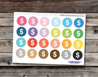 MULTICOLOR DOLLAR SIGNS circles planner sticker icons