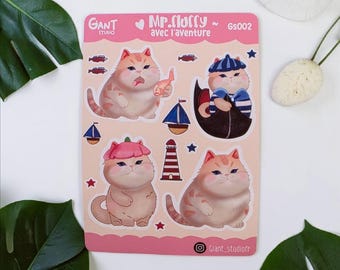 Mr.Fluffy avec l'aventura - Aufkleber Bogen - Kawaii, Pastell, Dekorative Aufkleber - GS002