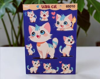 WINK CAT - Foglio di adesivi - Kawaii, Pastello, Adesivi decorativi - GS010