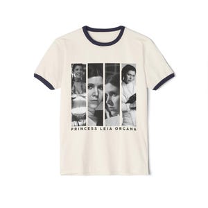 Vintage Black And White Princess Leia Shirt, Princess Leia Organa ringer T-shirt, Carrie Fisher Tee, Carrie Fisher as Princess Leia t-shirts
