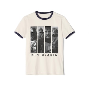 Vintage Black And White Din Djarin Shirt, Mandalorian ringer T-shirt, Pedro Pascal Tee, Pedro Pascal as Mandalorian t-shirts