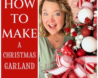 How to make a Red and White Christmas Garland for Front Door or Mantle