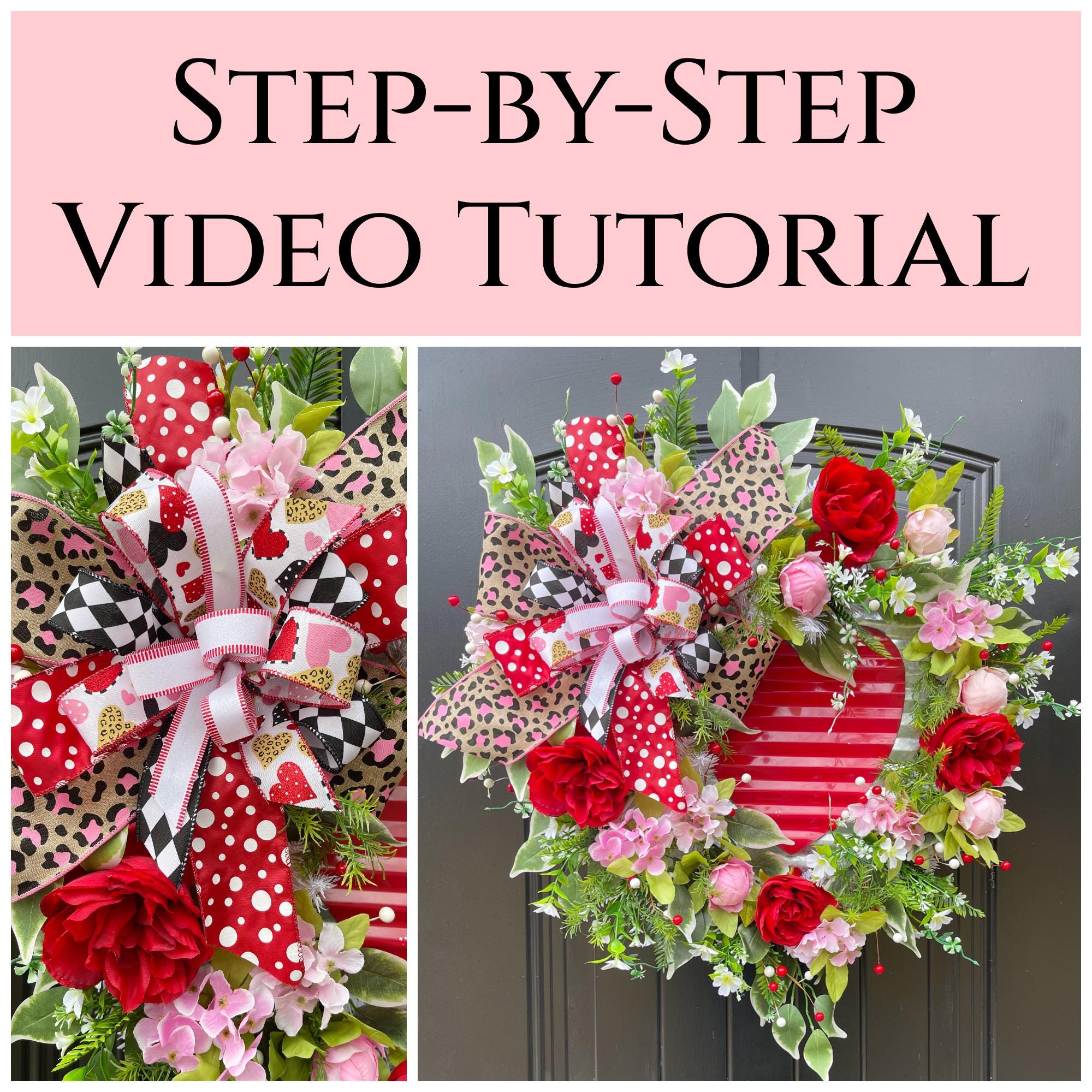 How to Make a Valentine Wreath on Evergreen Base, DIY Valentine Door ...