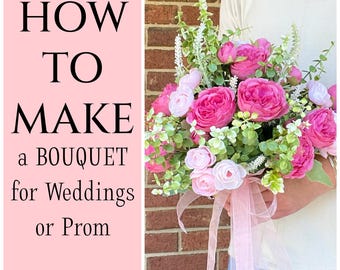 DIY Bridesmaid Bouquet Tutorial with Pink Flowers, Beginner Silk Flower Prom Bouquet, Wedding Flower Video Class, DIY Wedding Flowers