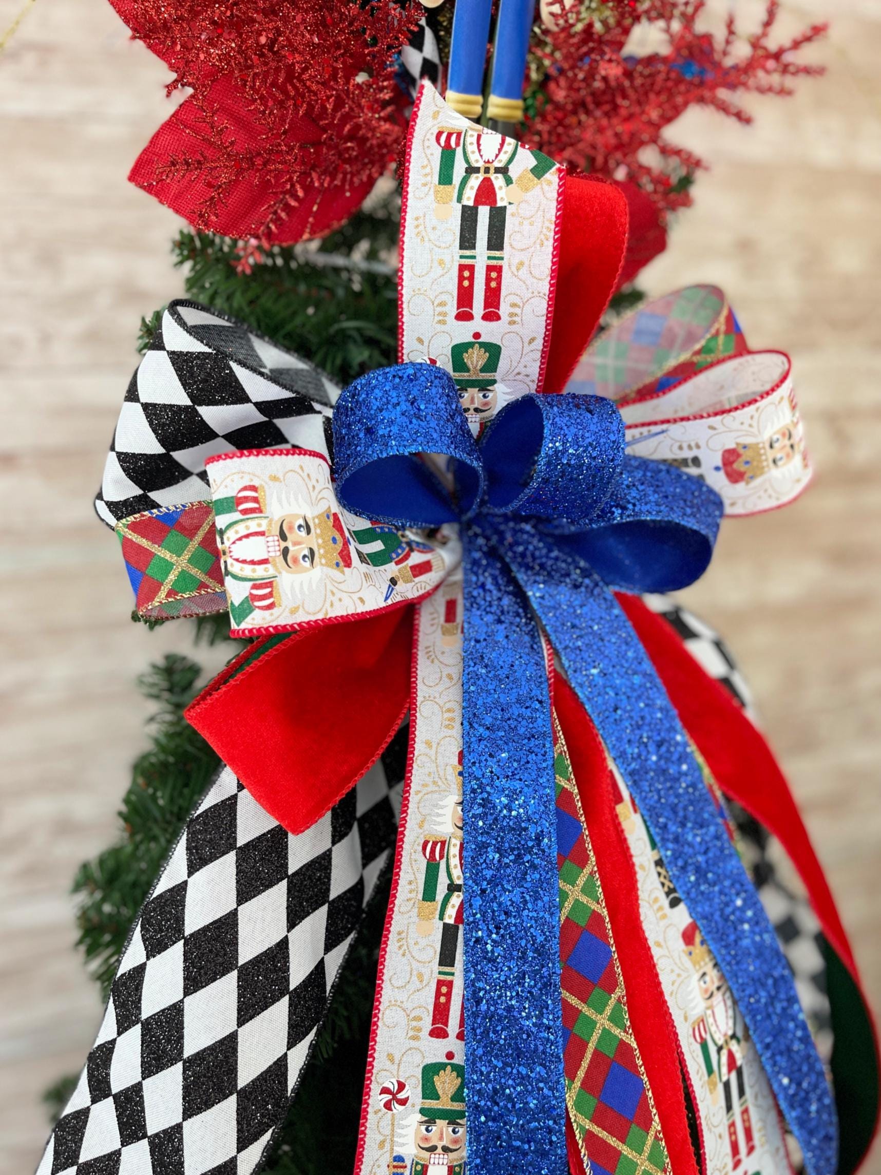 Tree Topper Bow Tutorial How to Make a Nutcracker Tree Topper, Christmas Tree Topper Bow ...