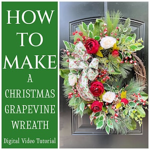 How to Make a Christmas Wreath with Peonies, DIY Christmas Door Wreath, Wreath Tutorial Video, Chritmas Wreath Tutorials