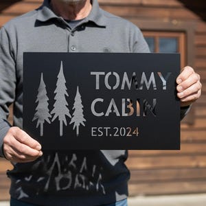 Metal Cabin Name Sign, Cabin Wall Art, Custom Metal sign, Metal Name Sign, Outdoor Decor, Pine Design Sign, Personalized Gift,Farmhouse Gift