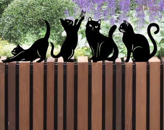 Estacas de metal rústicas para gatos - Juego de decoración de jardín estilo granja, arte felino divertido para patio y césped, estacas de metal perfectas para gatos, arte de jardín