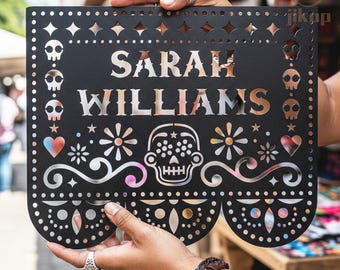 Custom Papel Picado Metal Sign,Ofrenda Decor for Dia de los Muertos Displays,Mexican Fiesta Metal Art,Mexican-themed Wedding Gifts