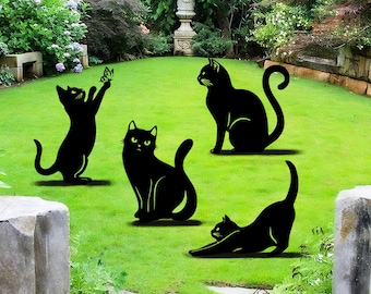 Estacas de metal rústicas para gatos - Juego de decoración de jardín estilo granja, arte felino divertido para patio y césped, estacas de metal perfectas para gatos, arte de jardín