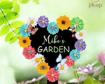 Cartello da giardino in metallo personalizzato, decorazione da giardino personalizzata fatta a mano con picchetti, festa del papà, cartello da giardino in metallo personalizzato, cartello da giardino in metallo fiorito