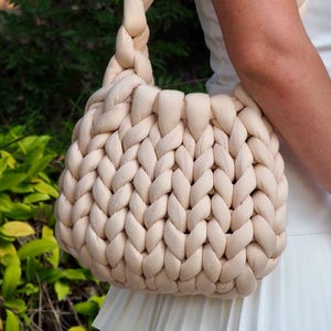 Handmade Crochet Bag | Chunky Knit Bag | Neutral & Blue Bag | Aesthetic Shoulder Bag | Custom Color Bag | Minimal Style