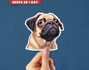 Cute Pug Dog Vinyl Sticker, Funny Dog Lover Gift