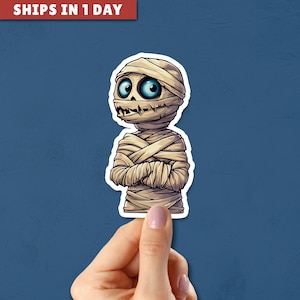 Funny Mummy Wrapped in Old Bandages Halloween Sticker, Funny Halloween Decor, Spooky Season, Funny Stickers, Sticker Decor, Vinyl Stickers