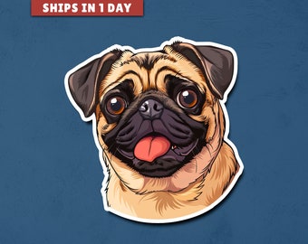 Cute Pug Dog Glossy Vinyl Sticker, Laptop Sticker, Dog Lover Gift