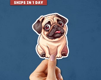 Cute Pug Dog Glossy Vinyl Sticker, Dog Lover Gift