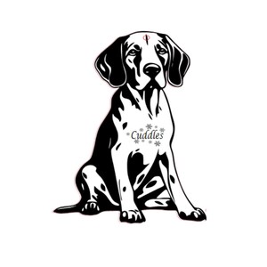 May include: Black and white illustration of a Bloodhound dog sitting with the text "Cuddles" in the centre of the image.