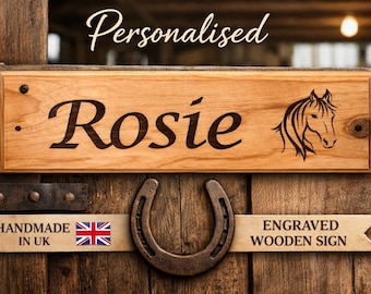 Personalised Wooden Horse Stable Sign | Engraved Equestrian Name Plaque UK