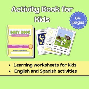 Libro de actividades bilingüe imprimible • Libro de ejercicios para niños pequeños en español e inglés • Actividades preescolares en PDF • Libro de aprendizaje bilingüe + Tabla de recompensas