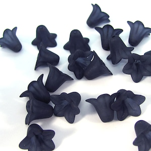 36 Dark Blue Frosted Trumpet Flowers 16x12 mm