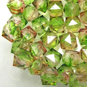 144 Two Tone Green Brown Multifaceted Cube Acrylic Beads 8 mm