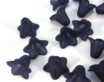 36 Dark Purple Frosted Trumpet Flowers  16x12 mm