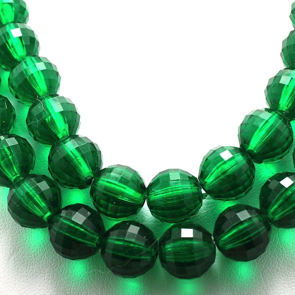 34 Transparent Glitter Ball Faceted Emerald Green Acrylic Beads 11 mm