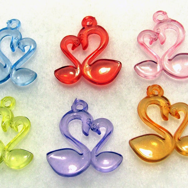 12 Assorted Colors Transparent Acrylic Mother and Child Heart Swans Charms Pendants 33x29 mm