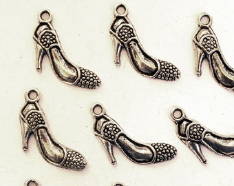 24 Antique Silver Tibetan Pewter High Heel Shoe Charms 18x18 mm